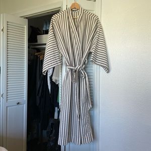 Grey and White Striped Kimono Robe